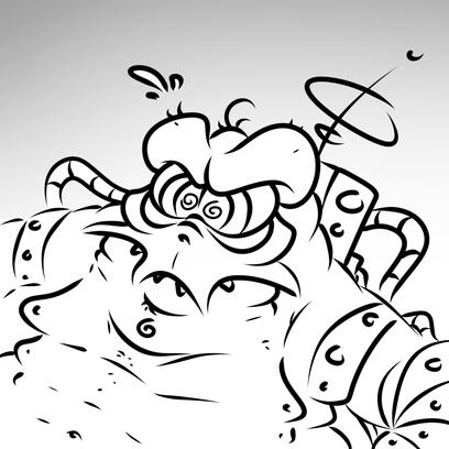 Simple outline, unshaded. Mancubus from DOOM II.